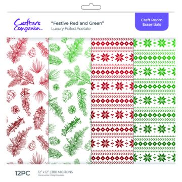 Crafter's Companion 12X12 Luxury Foiled Acetate Pack, Festive Red & Green