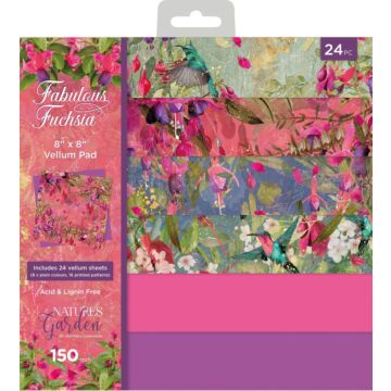 Crafter's Companion Nature's Garden 8X8 Vellum Pad, Fabulous Fuchsia