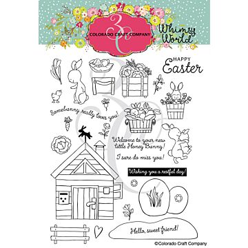 Colorado Craft Company Clear Stamp, Whimsy World - Bunny Life