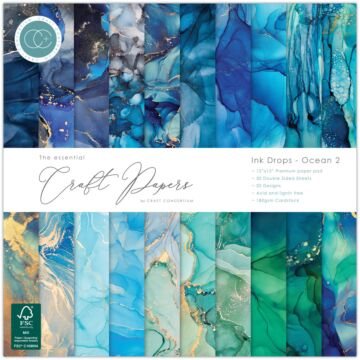 Craft Consortium Essential Craft Papers Ink Drops - Ocean 2 12x12 Paper Pad