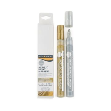 Daler-Rowney Simply Acrylic Paint Marker Set, Gold + Silver (2 Pack)