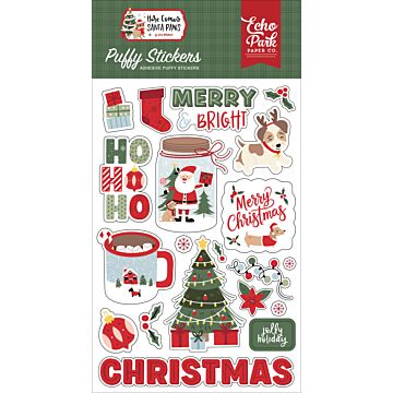 Echo Park Here Comes Santa Paws Puffy Stickers