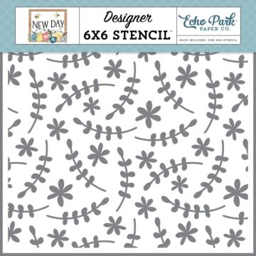 Echo Park New Day Springtime Florals 6x6 stencil with scattered flowers and leafy stems pattern
