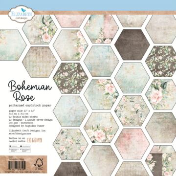 Elizabeth Craft Designs 12X12 Printed Cardstock Pack, Bohemian Rose