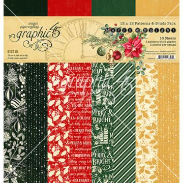 Graphic 45 12X12 Patterns & Solids Paper Pack, Merry & Bright
