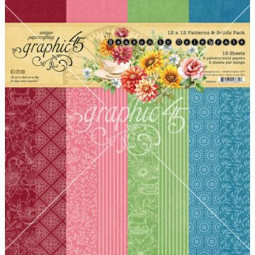 Graphic 45 12X12 Patterns & Solids Paper Pack, Season to Celebrate