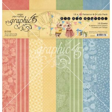 Graphic 45 12x12 Patterns & Solids Paper Pack, Hip Hip Hooray