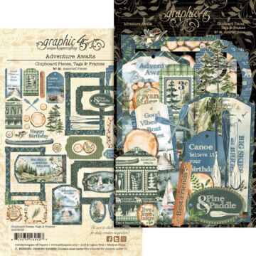 Graphic 45 Adventure Awaits Chipboard Pieces Tags & Frames