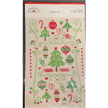 DOODLEBUG Themed Rub Ons 4 Inch by 6 Inch Sheet, Jolly Holly Days