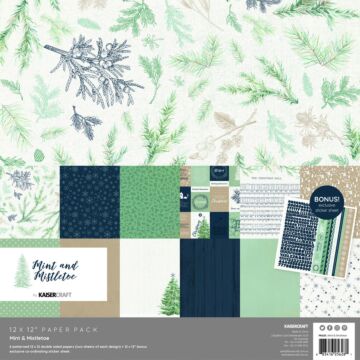 Kaisercraft 12X12 Paper Pack, Mint & Mistletoe (w/Bonus Sticker Sheet)