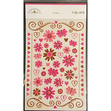DOODLEBUG Themed Rub Ons 4 Inch by 6 Inch Sheet, Love Spell 