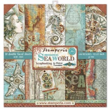 Stamperia Mechanical Sea World 12x12 Paper Pad 10 Double Sided Sheets