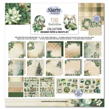 3Quarter Designs Pine Festivities 12x12 Designer Paper & Diecuts Set