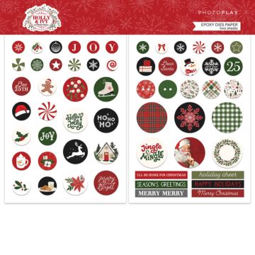 Photo Play Paper Pre-Colored Epoxy Dies Paper Pack, Holly and Ivy