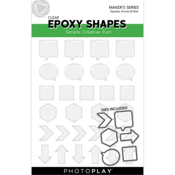 Photo Play Paper Clear Epoxy Shapes, Squares & Word Bubbles with Die