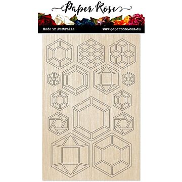 Paper Rose Wood Embellishments, Geo Hexies