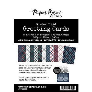 Paper Rose Greeting Cards, Winter Plaid (12 Pieces)