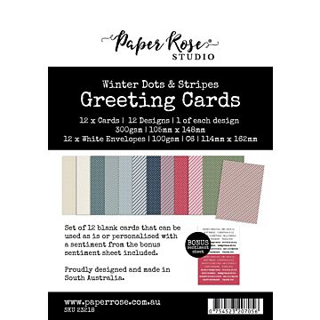 Paper Rose Greeting Cards, Winter Dots & Stripes (12 Pieces)