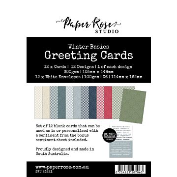Paper Rose Greeting Cards, Winter Basics (12 Pieces)