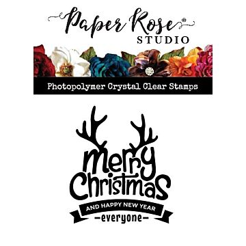 Paper Rose Clear Stamp, Merry Christmas with Antlers