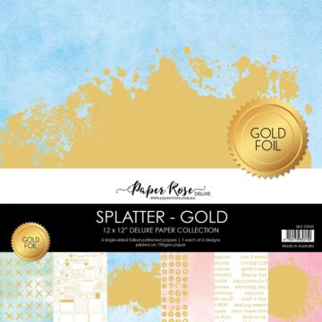 Paper Rose - 12X12 Paper Collection, Splatter - Gold Foil