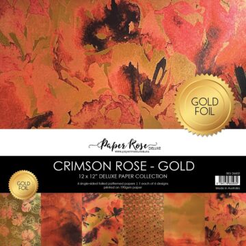 Paper Rose - 12X12 Paper Collection, Crimson Rose - Gold