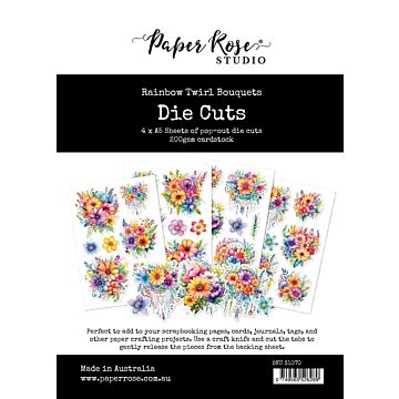 Paper Rose Die Cuts, Rainbow Twirl Bouquets