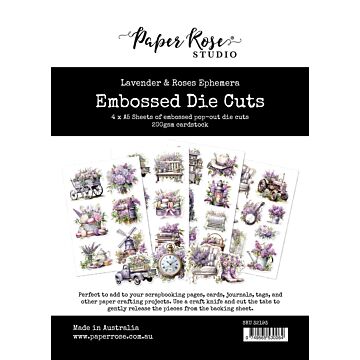 Paper Rose Embossed Die Cuts, Lavender & Roses Ephemera