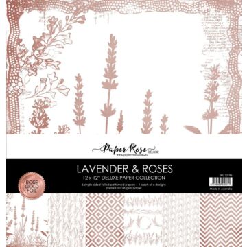Paper Rose 12X12 Paper Collection, Lavender & Roses - Rose Gold Foil