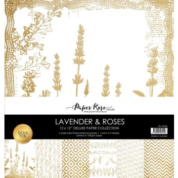Paper Rose 12X12 Paper Collection, Lavender & Roses - Gold Foil