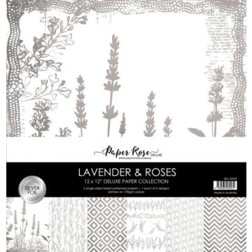 Paper Rose 12X12 Paper Collection, Lavender & Roses - Silver Foil