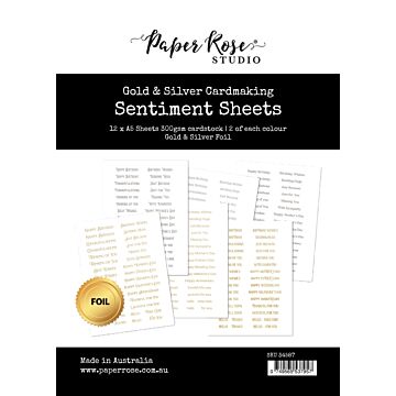 Paper Rose 6X8 Cardmaking Sentiment Sheets, Gold & Silver (12pc)