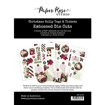 Paper Rose Embossed Die Cuts, Christmas Holly Tags & Tickets