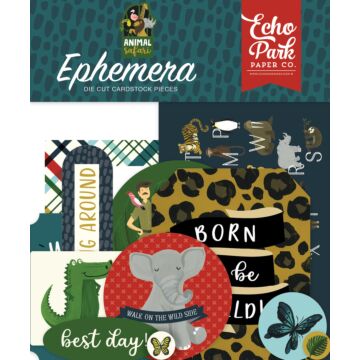 Echo Park Animal Safari ephemera die cut cardstock pieces with zoo animals