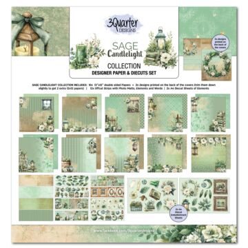 3Quarter Designs Sage Candle 12x12 Design Paper & Diecuts Set