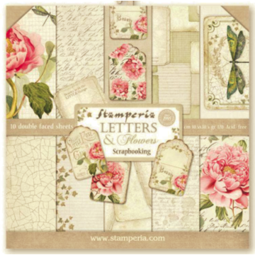Stamperia - Scrapbooking Pad 10 sheets cm 30,5x30,5 (12"x12") - Letters & Flowers