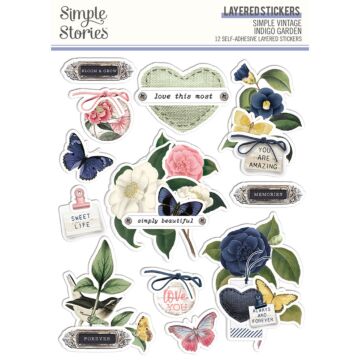 Simple Stories Layered Stickers, Simple Vintage Indigo Garden