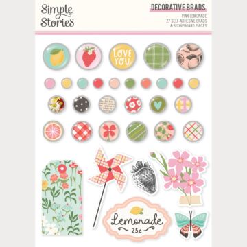 Simple Stories Decorative Brads, Pink Lemonade