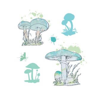 Sizzix Stamps w/Framelits, Painted Pencil Mushrooms