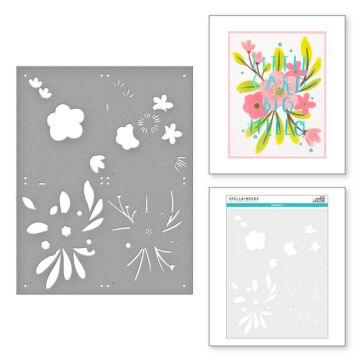 Spellbinders Stencil, Glimmer Cardfront Sentiments - Hello Blooms