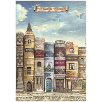 Stamperia A4 Rice Paper, Vintage Library - The World of Book