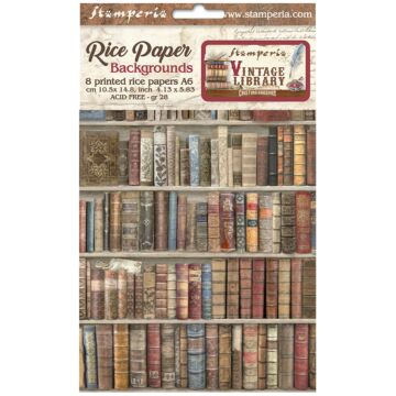Stamperia A6 Rice Paper Backgrounds, Vintage Library
