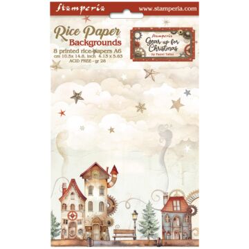 Stamperia A6 Rice Paper Backgrounds, Gear Up For Christmas
