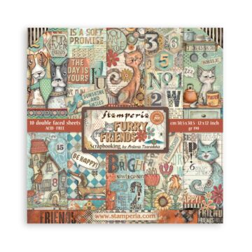 Stamperia 12X12 Paper Pad, Furry Friends