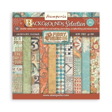 Stamperia 8X8 Backgrounds Paper Pad, Furry Friends