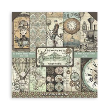 Stamperia 20.3X20.3cm (8"X8") Paper Pad, Voyages Fantastiques