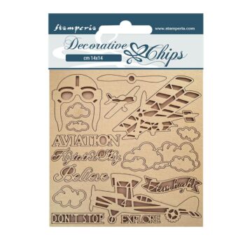 Stamperia Decorative Chips, Sir Vagabond Aviator - Aviaton by Antonis Tzanidakis