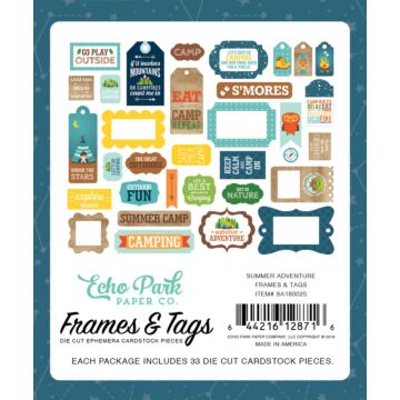 Echo Park Summer Adventure Frames & Tags ephemera die cut cardstock pieces 33 pieces
