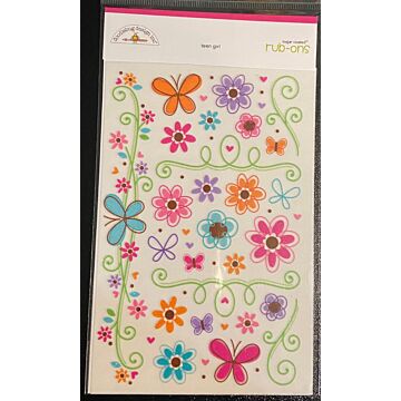 DOODLEBUG Themed Rub Ons 4 Inch by 6 Inch Sheet, Teen Girl