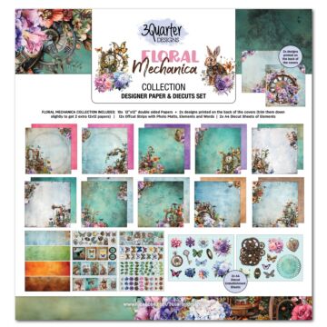 3Quarter Designs Floral Mechanica 12x12 Design Paper & Diecuts Set